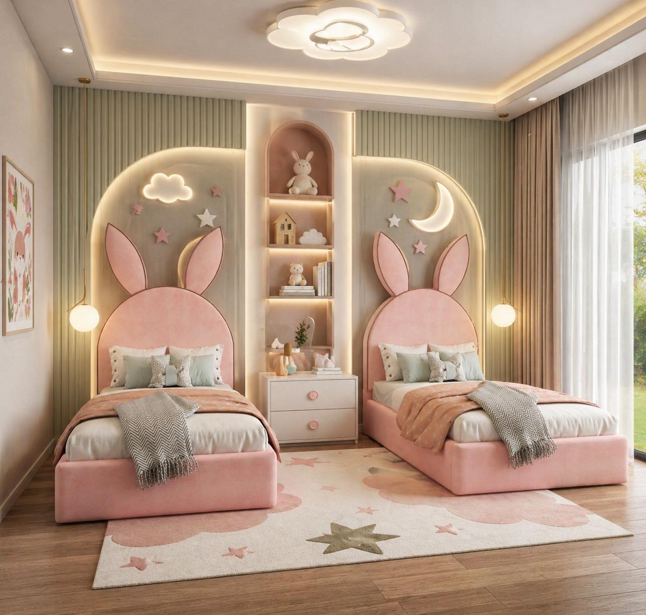 Bunny Upholstered Kids Bed Frame with Novelty Headboard