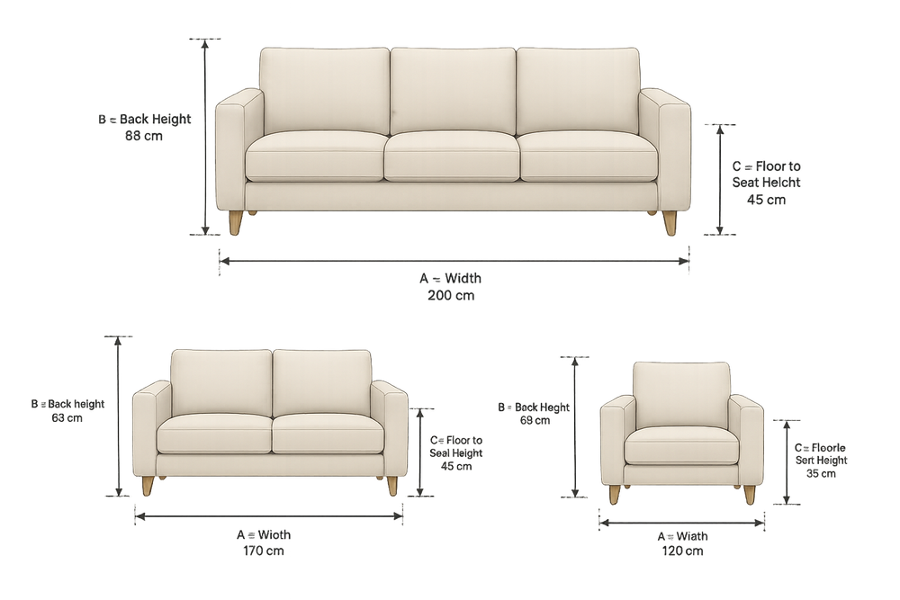 Sofas size guide diagram